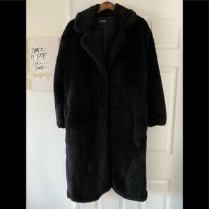 Floor-length black teddy jacket